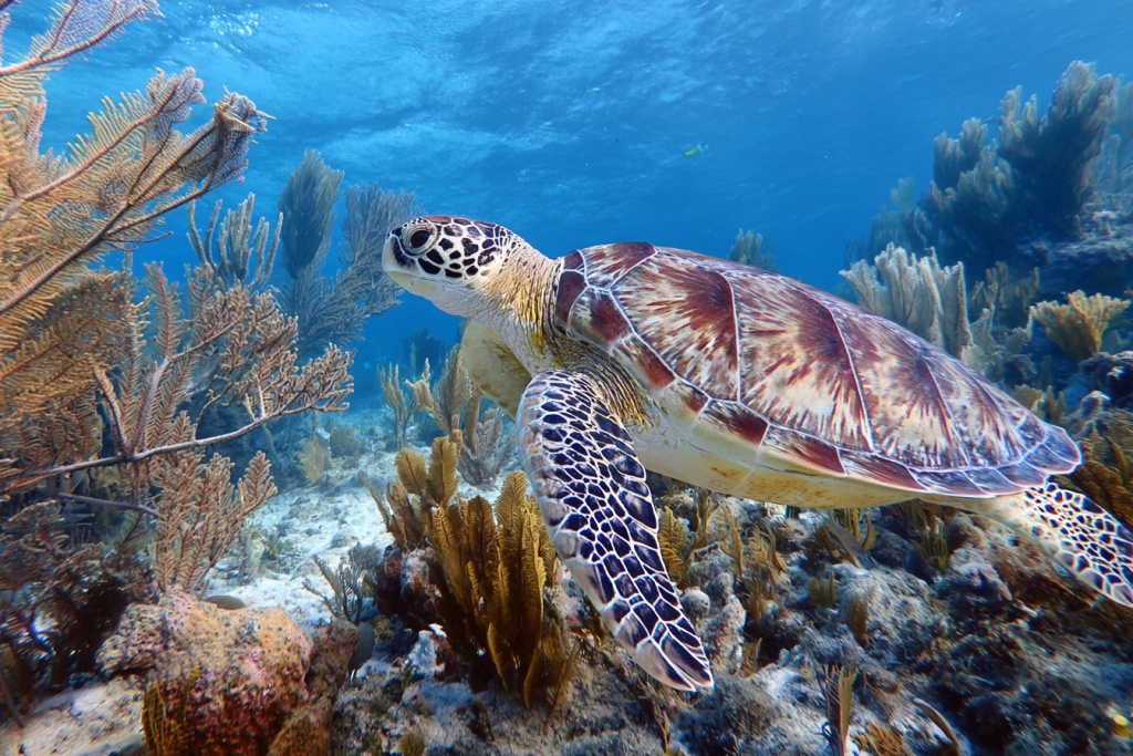 Coral and seaturtles in the Bonaire National Marine Park